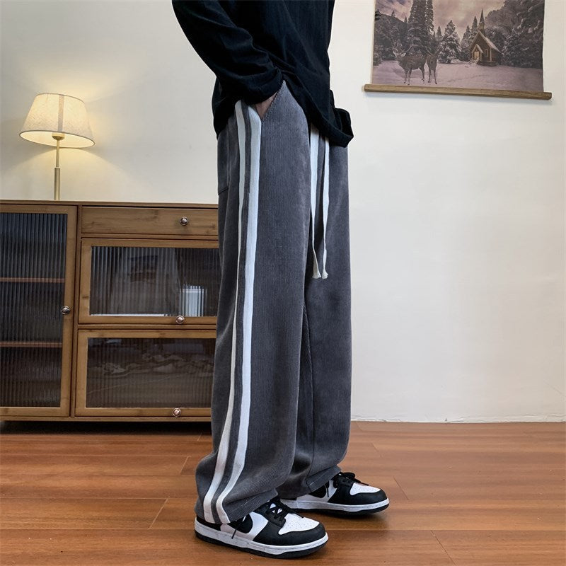 Loose Striped Corduroy Straight Wide Leg Sweat Pants