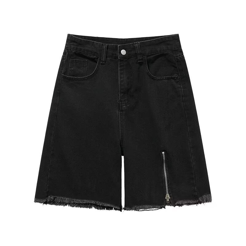 Men's Zipper Black Denim Shorts