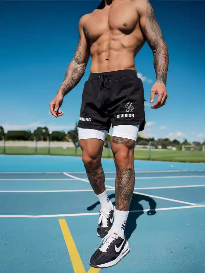 Men's Simple American Quick-drying Running Double-layer Sports Shorts