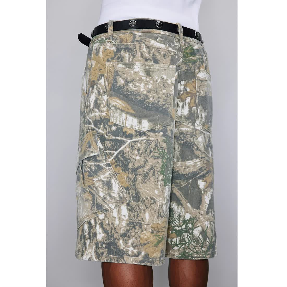 Retro Distressed Branch Camouflage Workwear Shorts