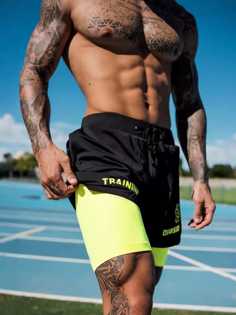 Men's Simple American Quick-drying Running Double-layer Sports Shorts
