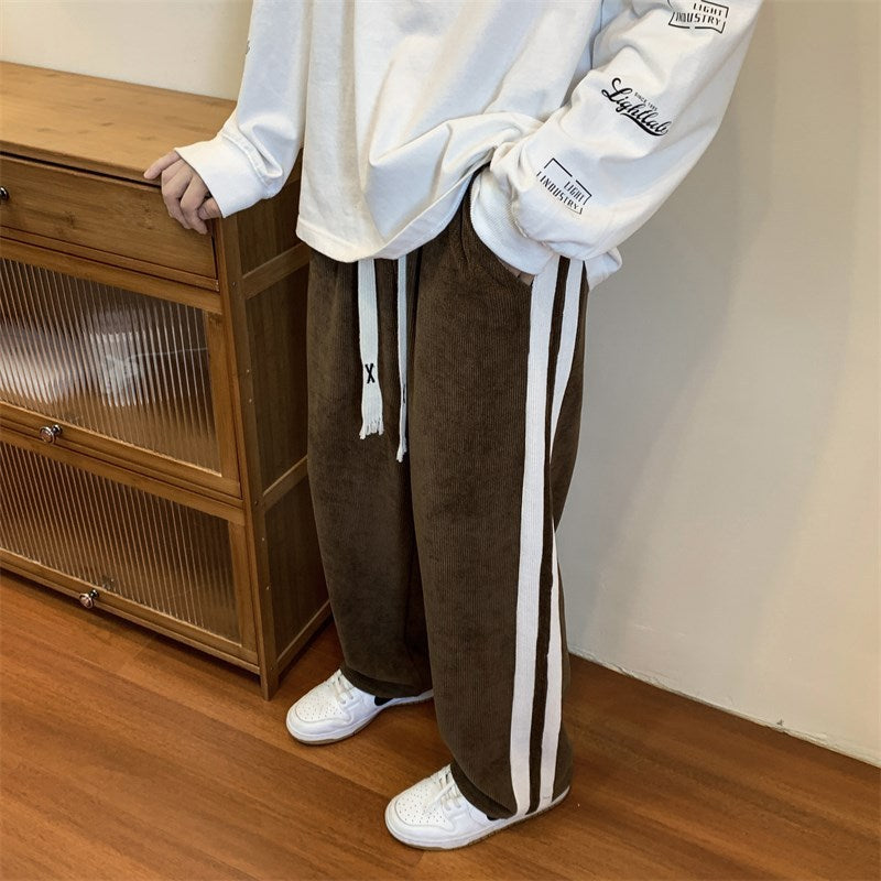 Loose Striped Corduroy Straight Wide Leg Sweat Pants