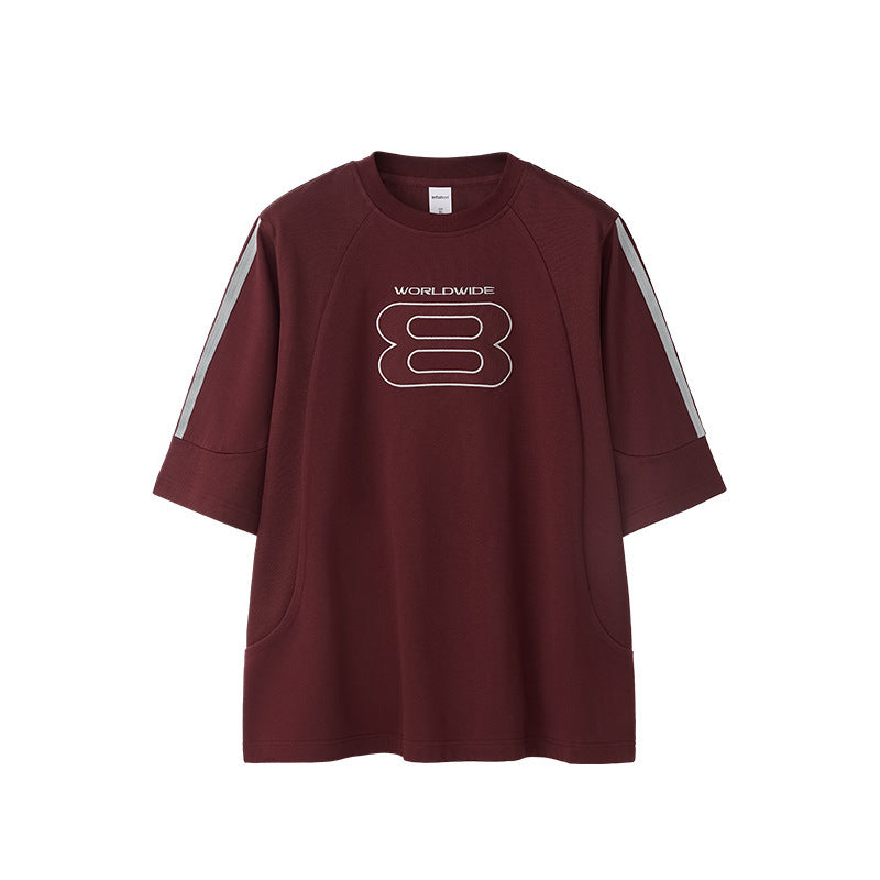 Stitching Sports Embroidery T-shirt American Style Loose Short Sleeve