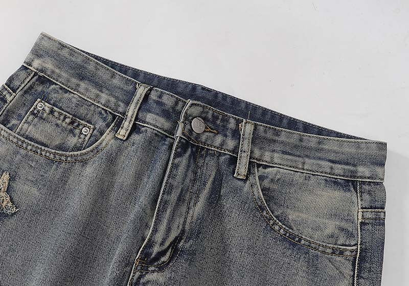 Men's Street Retro Hole Slightly Flared Jeans