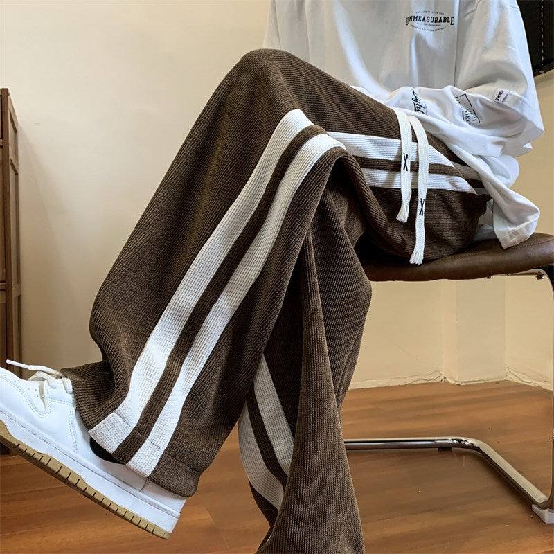 Loose Striped Corduroy Straight Wide Leg Sweat Pants