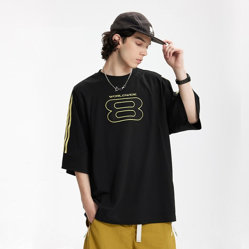 Stitching Sports Embroidery T-shirt American Style Loose Short Sleeve