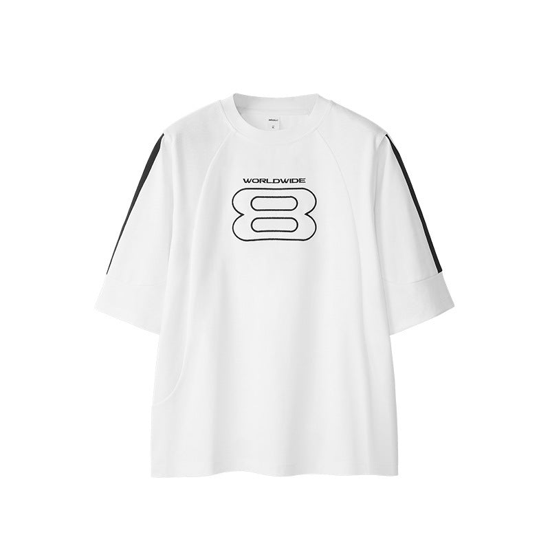 Stitching Sports Embroidery T-shirt American Style Loose Short Sleeve