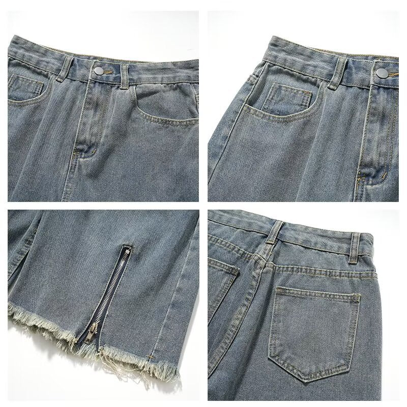 Men's Zipper Black Denim Shorts