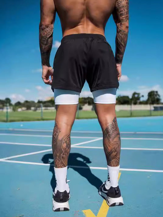 Men's Simple American Quick-drying Running Double-layer Sports Shorts