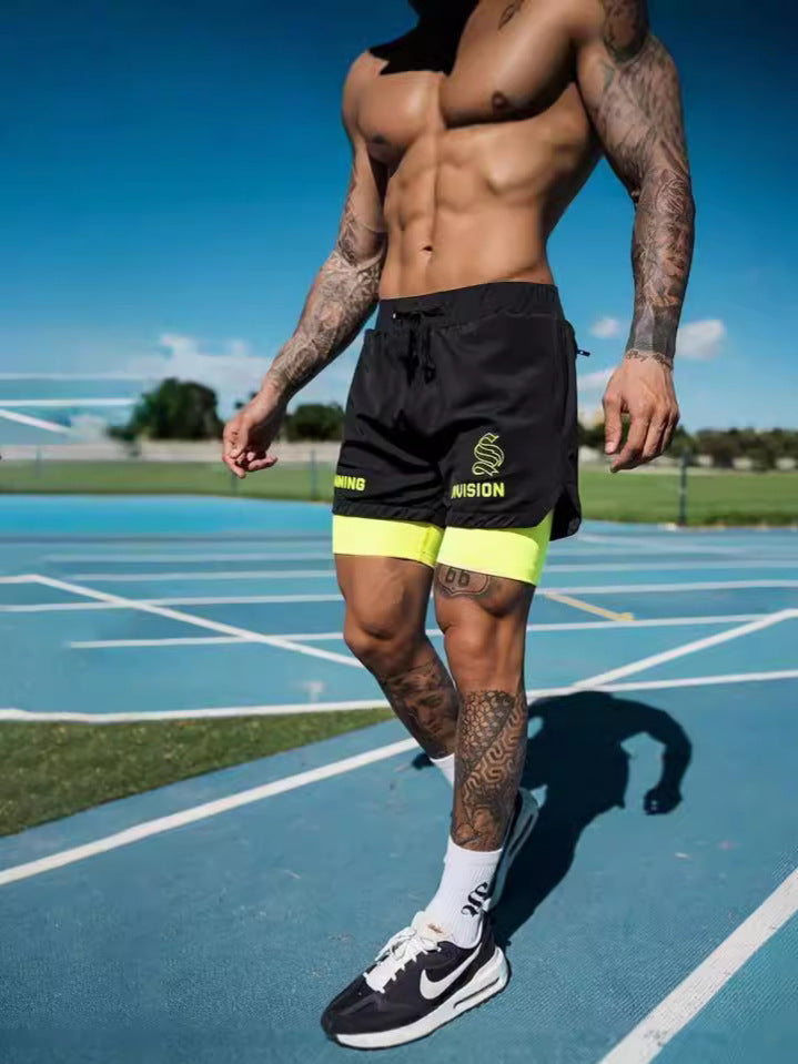 Men's Simple American Quick-drying Running Double-layer Sports Shorts