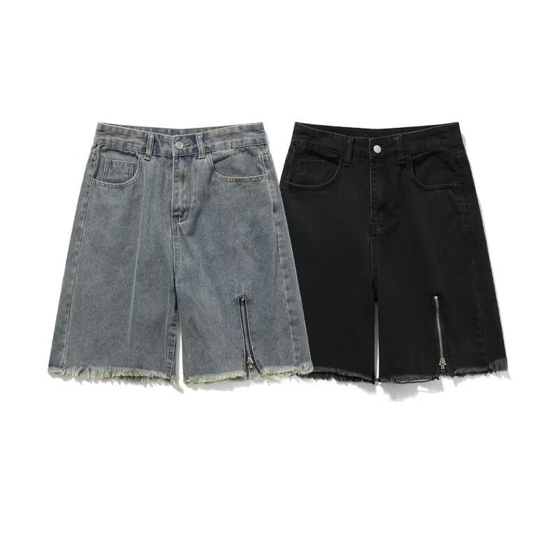 Men's Zipper Black Denim Shorts